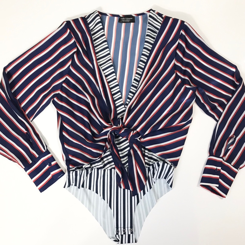 Zara Red White and Blue Open Front Bodysuit
